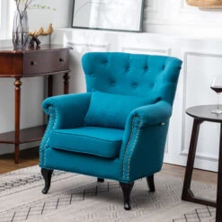 Livingandhome Chesterfield Armchair Thick Cushion With Lumbar Pillow, Blue -Living Room Furniture Store 23759405 2