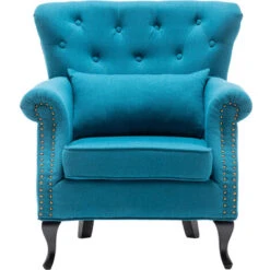Livingandhome Chesterfield Armchair Thick Cushion With Lumbar Pillow, Blue -Living Room Furniture Store 23759405 3
