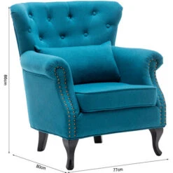 Livingandhome Chesterfield Armchair Thick Cushion With Lumbar Pillow, Blue -Living Room Furniture Store 23759405 5
