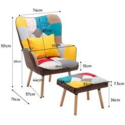 Livingandhome Multicolor Wingback Lounge Chair With Footstool And Pillow -Living Room Furniture Store 23759415 4