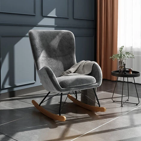 Livingandhome Linen Rocking Chair Armchair With Pocket, Dark Grey 3 Livingandhome Linen Rocking Chair Armchair With Pocket, Dark Grey