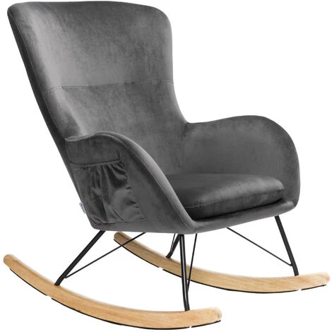 Livingandhome Linen Rocking Chair Armchair With Pocket, Dark Grey 5 Livingandhome Linen Rocking Chair Armchair With Pocket, Dark Grey - Image 3