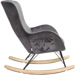 Livingandhome Linen Rocking Chair Armchair With Pocket, Dark Grey 10 Livingandhome Linen Rocking Chair Armchair With Pocket, Dark Grey -Living Room Furniture Store 23759439 4