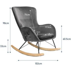 Livingandhome Linen Rocking Chair Armchair With Pocket, Dark Grey 11 Livingandhome Linen Rocking Chair Armchair With Pocket, Dark Grey -Living Room Furniture Store 23759439 5