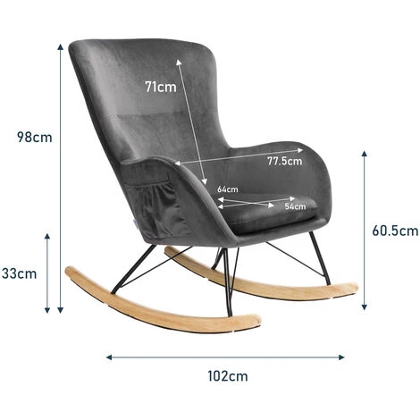 Livingandhome Linen Rocking Chair Armchair With Pocket, Dark Grey 7 Livingandhome Linen Rocking Chair Armchair With Pocket, Dark Grey - Image 5