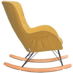 Livingandhome Rhombus Linen Rocking Chair Armchair With Pocket, Yellow -Living Room Furniture Store 23759441 4