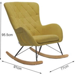 Livingandhome Rhombus Linen Rocking Chair Armchair With Pocket, Yellow -Living Room Furniture Store 23759441 5