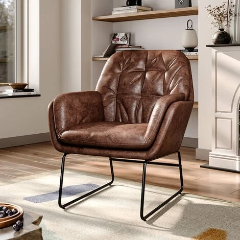 Livingandhome Bronzing Leather Double Layer Padded Chair Armchair, Brown 4 Livingandhome Bronzing Leather Double Layer Padded Chair Armchair, Brown - Image 2