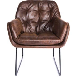 Livingandhome Bronzing Leather Double Layer Padded Chair Armchair, Brown 9 Livingandhome Bronzing Leather Double Layer Padded Chair Armchair, Brown -Living Room Furniture Store 23759466 3