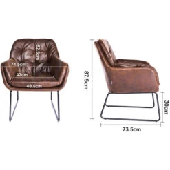 Livingandhome Bronzing Leather Double Layer Padded Chair Armchair, Brown 11 Livingandhome Bronzing Leather Double Layer Padded Chair Armchair, Brown -Living Room Furniture Store 23759466 5