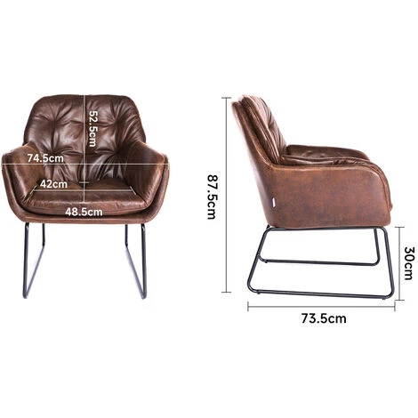 Livingandhome Bronzing Leather Double Layer Padded Chair Armchair, Brown 7 Livingandhome Bronzing Leather Double Layer Padded Chair Armchair, Brown - Image 5