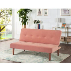 Livingandhome Fabric Minimalism 2 Seater Sofa Bed, Pink