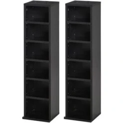 HOMCOM Set Of 2 CD Media Display Shelf Unit Tower Rack Adjustable Black