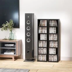 HOMCOM Set Of 2 CD Media Display Shelf Unit Tower Rack Adjustable Black -Living Room Furniture Store 23772920 3