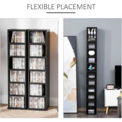 HOMCOM Set Of 2 CD Media Display Shelf Unit Tower Rack Adjustable Black -Living Room Furniture Store 23772920 5