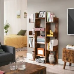 VASAGLE Bookshelf, Tree-Shaped Bookcase With 13 Storage Shelves, 86 X 25 X 140 Cm, With Rounded Corners, Rustic Brown By SONGMICS LBC67BXV1 9 VASAGLE Bookshelf, Tree-Shaped Bookcase With 13 Storage Shelves, 86 X 25 X 140 Cm, With Rounded Corners, Rustic Brown By SONGMICS LBC67BXV1 -Living Room Furniture Store 23774056 3
