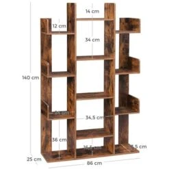VASAGLE Bookshelf, Tree-Shaped Bookcase With 13 Storage Shelves, 86 X 25 X 140 Cm, With Rounded Corners, Rustic Brown By SONGMICS LBC67BXV1 11 VASAGLE Bookshelf, Tree-Shaped Bookcase With 13 Storage Shelves, 86 X 25 X 140 Cm, With Rounded Corners, Rustic Brown By SONGMICS LBC67BXV1 -Living Room Furniture Store 23774056 5