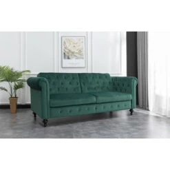 Roomee Living Room 3 Seater Velvet Chesterfield Style Sofa Bed In Green