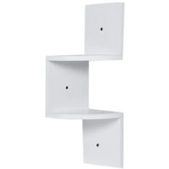 Livingandhome 2 Tier Floating Wall Corner Shelves Display Storage Rack, White -Living Room Furniture Store 23819895 2