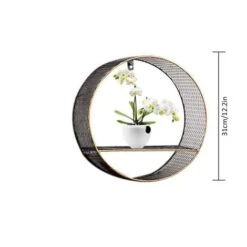Livingandhome Retro Metal Wall Shelf Round Storage Display Rack, Net Grid -Living Room Furniture Store 23819980 4