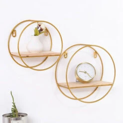 Livingandhome Gold Metal Round Wall Shelf Display Storage Rack, 20x10CM -Living Room Furniture Store 23821366 3