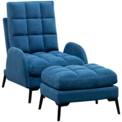 Livingandhome Frosted Velvet Recliner Armchair With Thickened Footstool, Blue -Living Room Furniture Store 24121194 3
