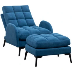 Livingandhome Frosted Velvet Recliner Armchair With Thickened Footstool, Blue -Living Room Furniture Store 24121194 4