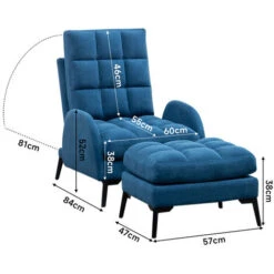 Livingandhome Frosted Velvet Recliner Armchair With Thickened Footstool, Blue -Living Room Furniture Store 24121194 5