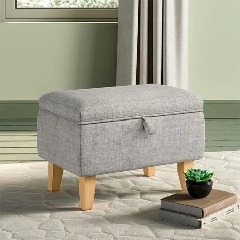 Livingandhome 49CM Linen Storage Organizer Ottoman Footstool, Light Grey 3 Livingandhome 49CM Linen Storage Organizer Ottoman Footstool, Light Grey
