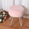 Livingandhome 35CM Round Fluffy Velvet Dressing Table Stool Wire Legs, Pink -Living Room Furniture Store 24121931 1