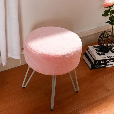 Livingandhome 35CM Round Fluffy Velvet Dressing Table Stool Wire Legs, Pink 4 Livingandhome 35CM Round Fluffy Velvet Dressing Table Stool Wire Legs, Pink - Image 2