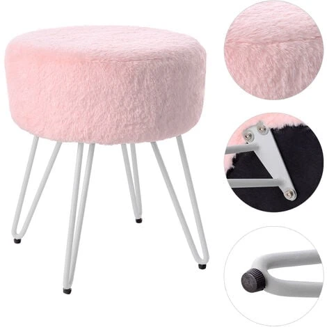Livingandhome 35CM Round Fluffy Velvet Dressing Table Stool Wire Legs, Pink 6 Livingandhome 35CM Round Fluffy Velvet Dressing Table Stool Wire Legs, Pink - Image 4