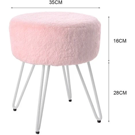 Livingandhome 35CM Round Fluffy Velvet Dressing Table Stool Wire Legs, Pink 7 Livingandhome 35CM Round Fluffy Velvet Dressing Table Stool Wire Legs, Pink - Image 5