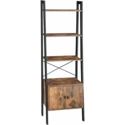 VASAGLE Ladder Shelf, Bookshelf With Cupboard, Living Room Shelf, 4 Shelves, Stable Steel Frame, Bedroom, Office, 56 X 34 X 173 Cm, Industrial Design, Rustic Brown By SONGMICS LLS47BX