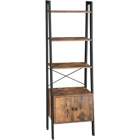 VASAGLE Ladder Shelf, Bookshelf With Cupboard, Living Room Shelf, 4 Shelves, Stable Steel Frame, Bedroom, Office, 56 X 34 X 173 Cm, Industrial Design, Rustic Brown By SONGMICS LLS47BX 3 VASAGLE Ladder Shelf, Bookshelf With Cupboard, Living Room Shelf, 4 Shelves, Stable Steel Frame, Bedroom, Office, 56 X 34 X 173 Cm, Industrial Design, Rustic Brown By SONGMICS LLS47BX