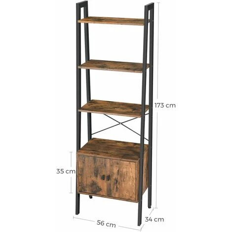 VASAGLE Ladder Shelf, Bookshelf With Cupboard, Living Room Shelf, 4 Shelves, Stable Steel Frame, Bedroom, Office, 56 X 34 X 173 Cm, Industrial Design, Rustic Brown By SONGMICS LLS47BX 7 VASAGLE Ladder Shelf, Bookshelf With Cupboard, Living Room Shelf, 4 Shelves, Stable Steel Frame, Bedroom, Office, 56 X 34 X 173 Cm, Industrial Design, Rustic Brown By SONGMICS LLS47BX - Image 5