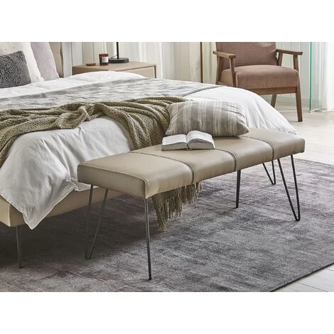 Bedroom Bench Beige Minimalist Faux Leather Upholstered Metal Legs Betin 4 Bedroom Bench Beige Minimalist Faux Leather Upholstered Metal Legs Betin - Image 2
