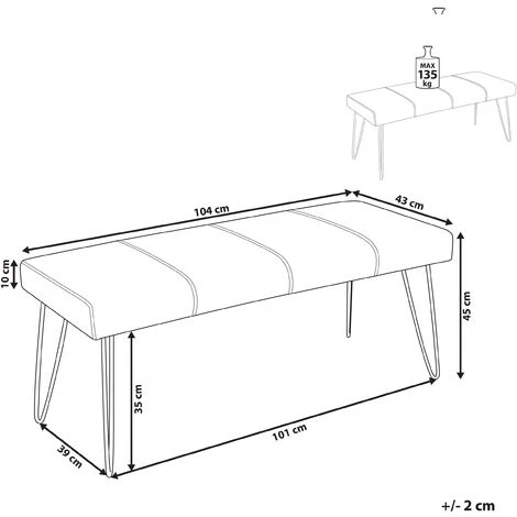 Bedroom Bench Beige Minimalist Faux Leather Upholstered Metal Legs Betin 5 Bedroom Bench Beige Minimalist Faux Leather Upholstered Metal Legs Betin - Image 3