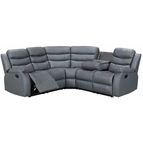 Roma Corner Leather Recliner Sofa In Grey 4 Roma Corner Leather Recliner Sofa In Grey - Image 2