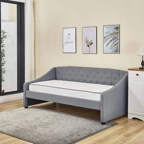 KOSY KOALA Linen Fabric Grey Daybed Sofabed With Underbed Trundle Living Room Bedroom Furniture Guest Day Bed Sofabed 4 KOSY KOALA Linen Fabric Grey Daybed Sofabed With Underbed Trundle Living Room Bedroom Furniture Guest Day Bed Sofabed - Image 2