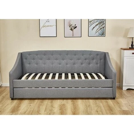 KOSY KOALA Linen Fabric Daybed Grey Sofa Bed With Underbed Trundle Living Room Bedroom Furniture Guest Day Bed Sofabed 5 KOSY KOALA Linen Fabric Daybed Grey Sofa Bed With Underbed Trundle Living Room Bedroom Furniture Guest Day Bed Sofabed - Image 3