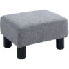 HOMCOM Footstool Ottoman PU Leather/Linen Fabric W/ Plastic Legs Blue Home Grey