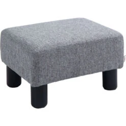 HOMCOM Footstool Ottoman PU Leather/Linen Fabric W/ Plastic Legs Blue Home Grey