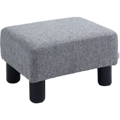 HOMCOM Footstool Ottoman PU Leather/Linen Fabric W/ Plastic Legs Blue Home Grey 3 HOMCOM Footstool Ottoman PU Leather/Linen Fabric W/ Plastic Legs Blue Home Grey