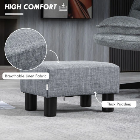 HOMCOM Footstool Ottoman PU Leather/Linen Fabric W/ Plastic Legs Blue Home Grey 6 HOMCOM Footstool Ottoman PU Leather/Linen Fabric W/ Plastic Legs Blue Home Grey - Image 4