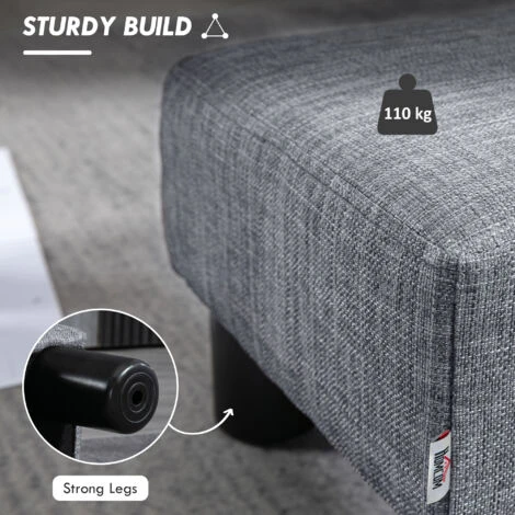 HOMCOM Footstool Ottoman PU Leather/Linen Fabric W/ Plastic Legs Blue Home Grey 7 HOMCOM Footstool Ottoman PU Leather/Linen Fabric W/ Plastic Legs Blue Home Grey - Image 5