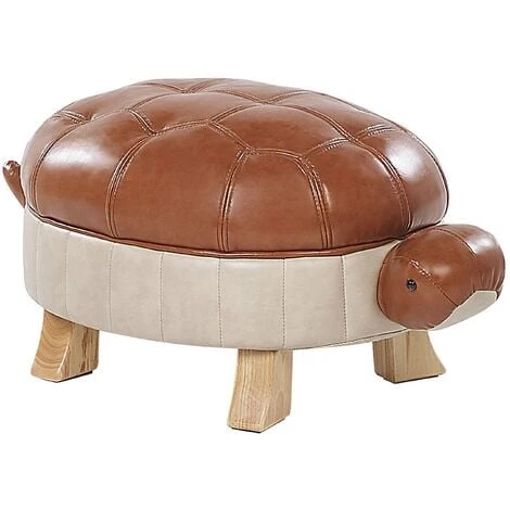 Kids Animal Stool Faux Leather Pouffe Wooden Legs Playroom Brown Turtle 3 Kids Animal Stool Faux Leather Pouffe Wooden Legs Playroom Brown Turtle