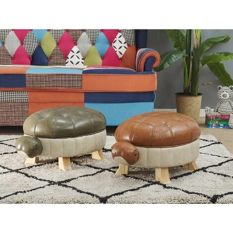 Kids Animal Stool Faux Leather Pouffe Wooden Legs Playroom Brown Turtle 4 Kids Animal Stool Faux Leather Pouffe Wooden Legs Playroom Brown Turtle - Image 2
