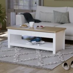 Arlington Sliding Top Coffee Table With Shelf Living Room Furniture, White