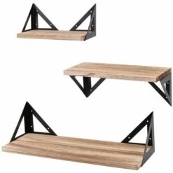Set Of 3 Corner Wall Shelves Industrial Style Metal Wood Shelving Shelf Storage -Living Room Furniture Store 25917714 3